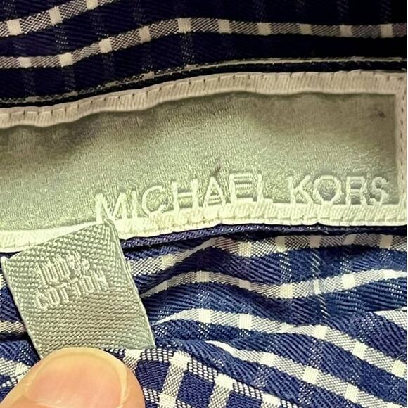 MICHAEL KORS Micro Plaid Button Front Shirt  Long sleeve Lightweight  SZ L - Picture 7 of 10